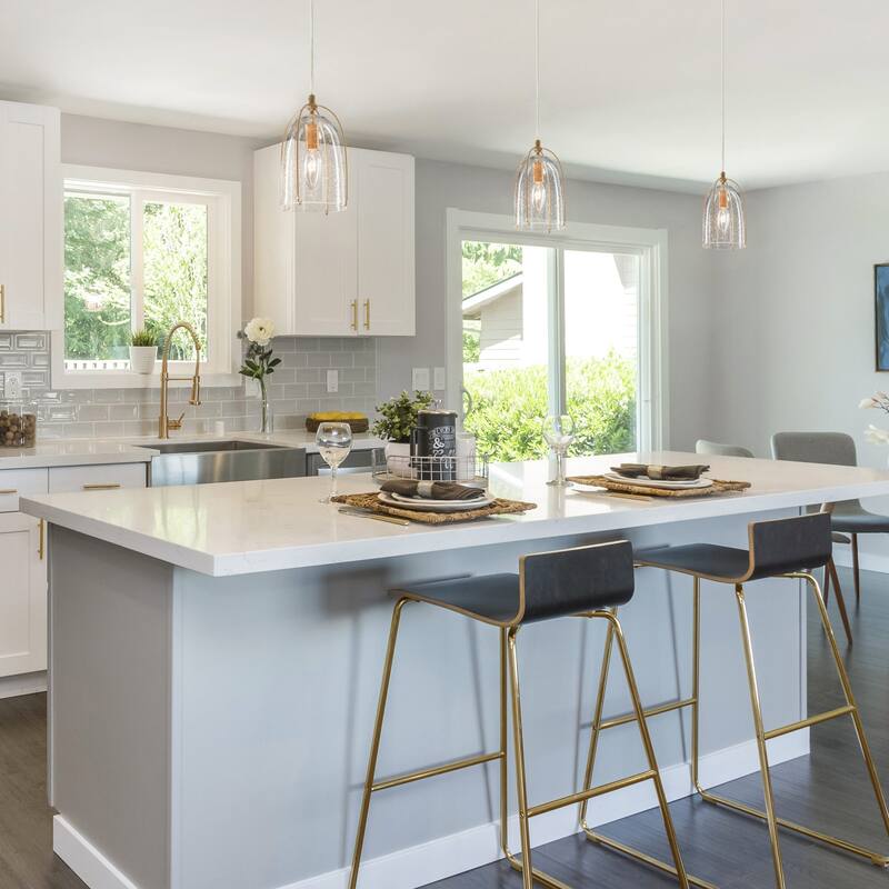 Mid-century Mini Pendant 1-light Modern Gold/ Farmhouse Black Seeded Glass Kitchen Island Pendant Lights for Bar