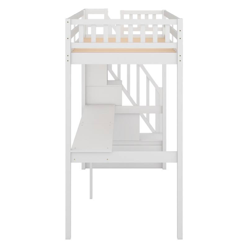 Twin Loft Bed with Built-in Desk and Storage Staircase for Small Bedrooms, Children's Bedrooms