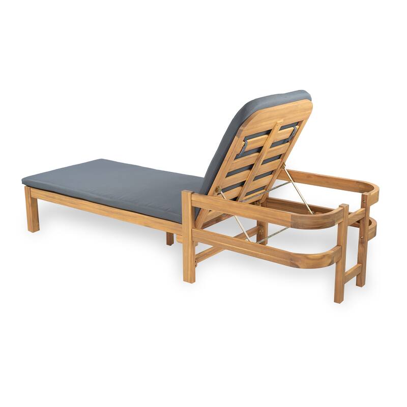 Roomfitters Outdoor Acacia Wood Chaise Lounge with Adjustable Backrest and Cushioned Seat for Patio or Poolside, Dark Gray