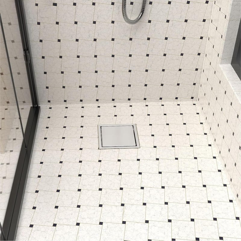 4/6-Inch Square Shower Drain, Reversible Tile Insert
