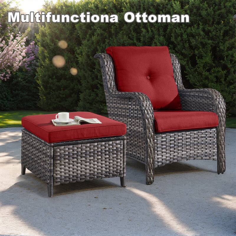 Gymojoy Patio PE Rattan Ottoman with Cushion