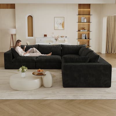 118.2" Modular Corduroy Fabric Cloud Sofa with Deep Seat Couches,Double-layer Design