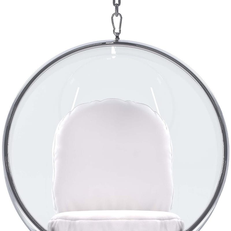 HomeRoots 42" White and Silver Acrylic and Faux Leather Hanging Balloon Chair - 42' X '42' X '25