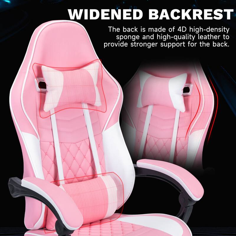 Leather Racing Gaming Chair with Massage Lumbar Support, Adjustable Headrest and Footrest
