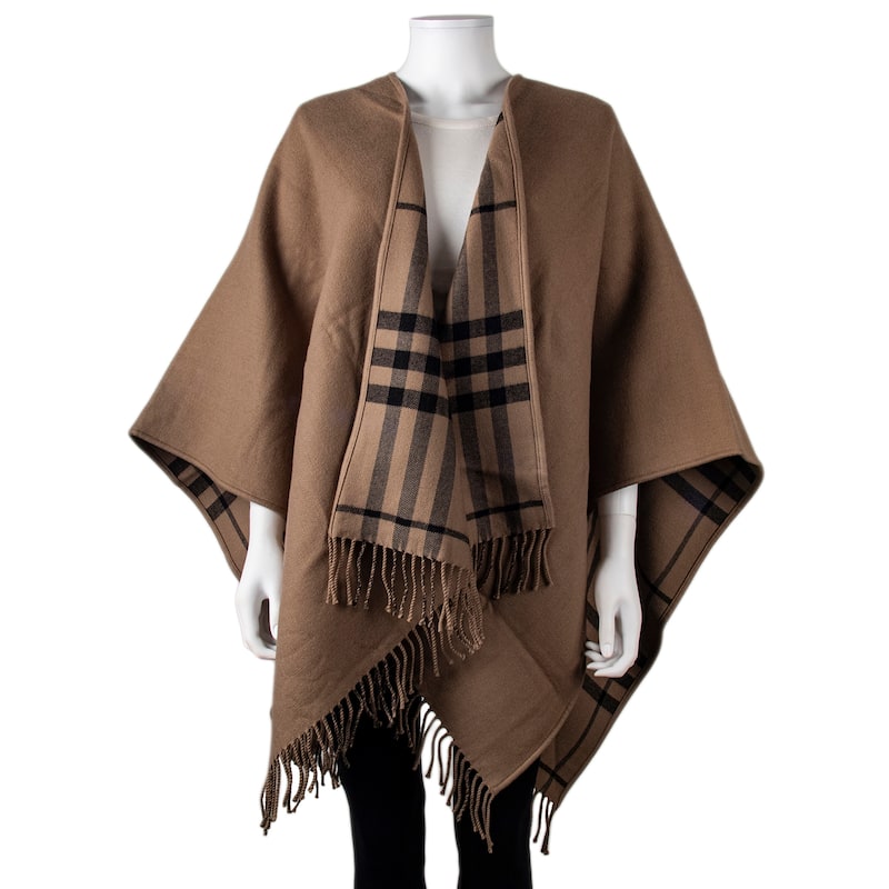 Burberry Giant Check Reversible Wool Cape - Taupe