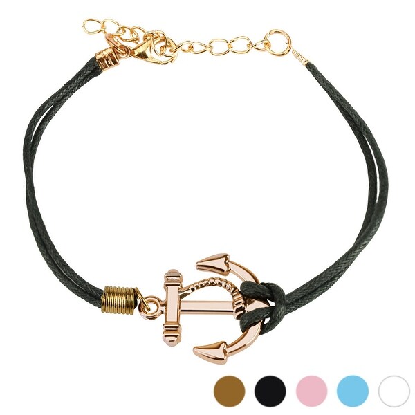 Small Anchor Cast Iron Leatherette Bracelet with Lobster Claw Clasp (20 mm) - 7.5 in