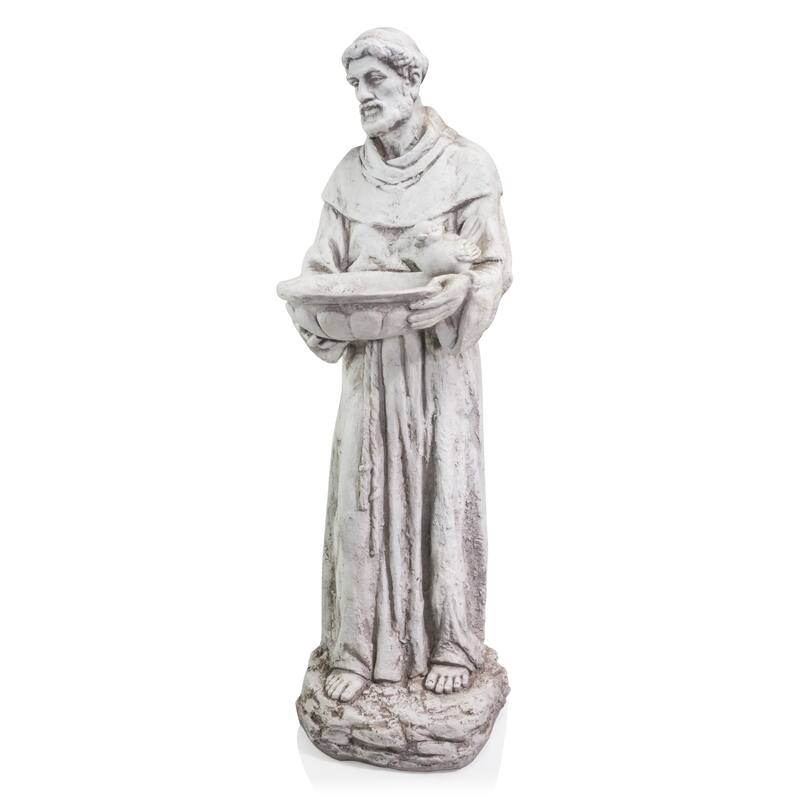 Alpine Corporation 45" Tall Outdoor Saint Francis Birdbath Statue Yard Art Decoration, Light Gray