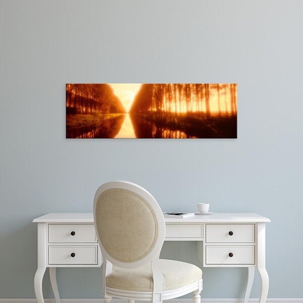 Easy Art Prints Panoramic Images's 'Belgium, tree lined waterway through countryside, sepia tone' Premium Canvas Art