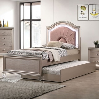 Ving Modern Rose Gold LED Light Upholstered Platform Bed by Furniture of America