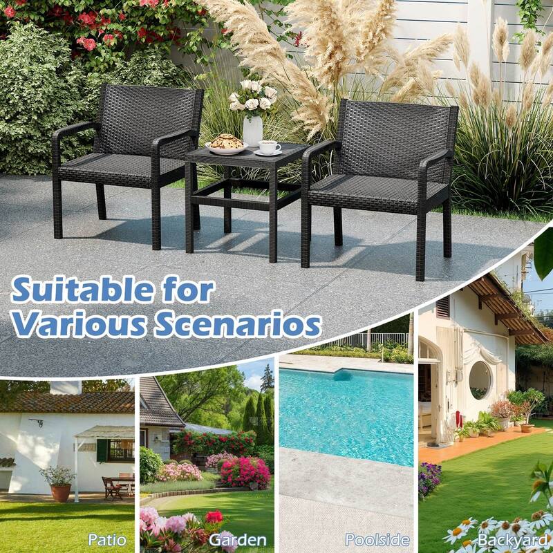 Costway 3 Piece Patio Furniture Set with 2 Modern Rattan Armchair & - See Details