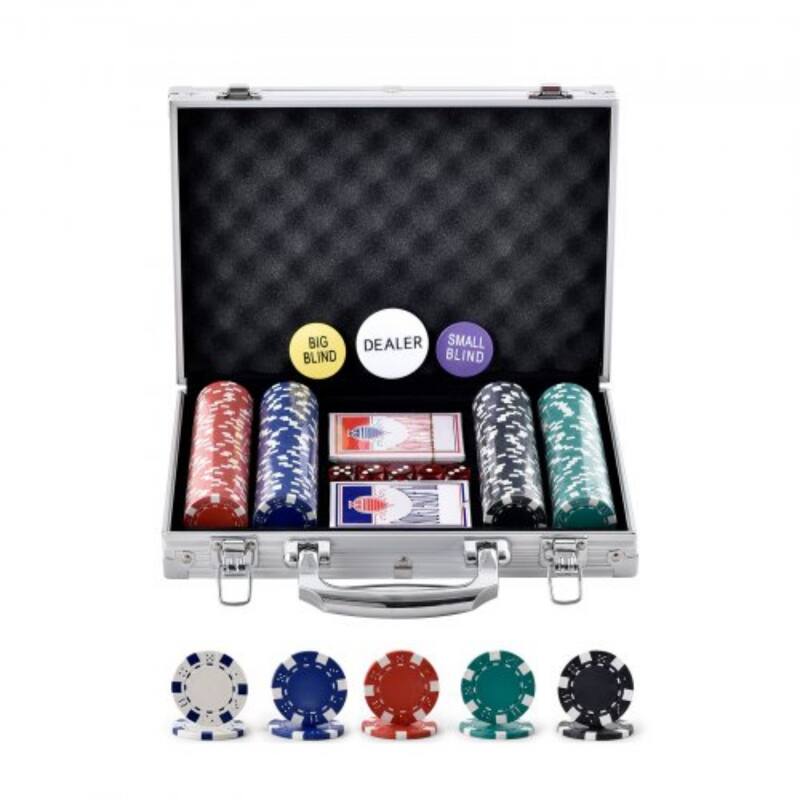 Multicolor PS Poker Chip Set with Aluminum Case, Cards and Dice for Casino Games - 11.6” L x 8.1” W x 2.6” H - Multi