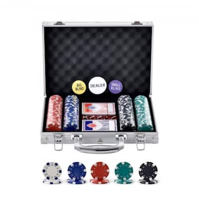 Multicolor PS Poker Chip Set with Aluminum Case, Cards and Dice for Casino Games - 11.6” L x 8.1” W x 2.6” H