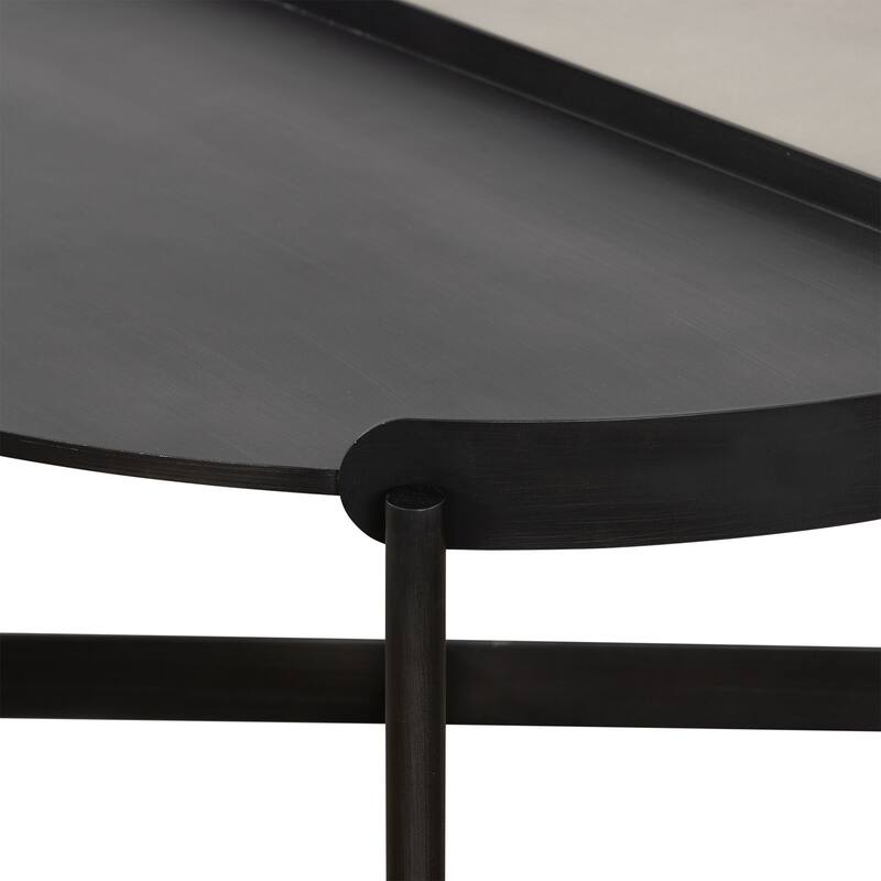 HomeRoots 32" Black and Gray And Black Concrete And Metal Round Coffee Table - 32