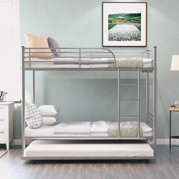 Twin Over Twin Metal Bunk Bed With Trundle Can be Divided into two