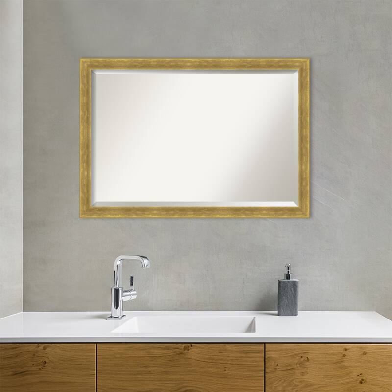 Angled Beveled Wood Framed Bathroom Vanity Wall Mirror