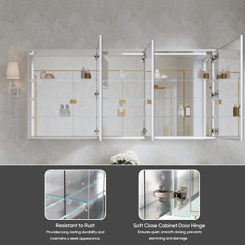 56''/64''W X 30''H Recessed Or Surface Wall Mount Bathroom Medicine Cabinet With Adjustable Glass Shelves