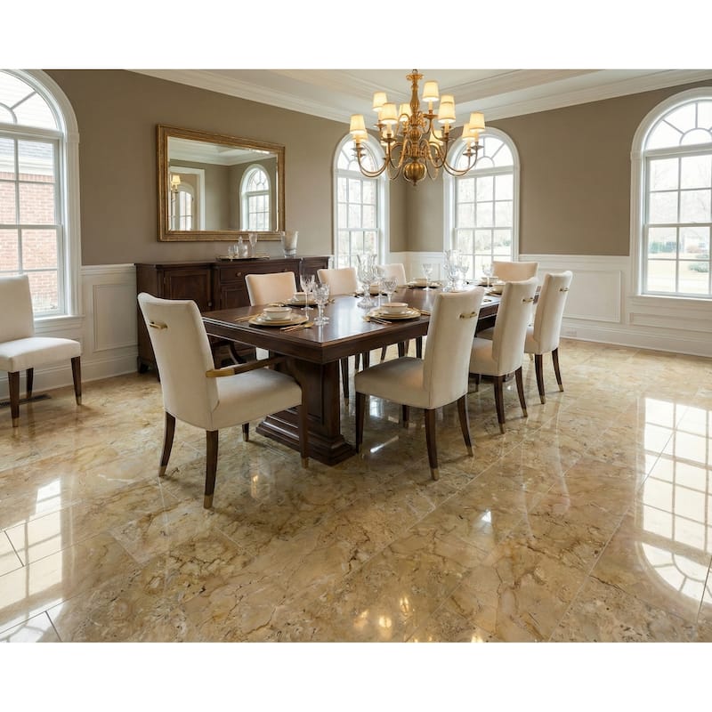 Roomfitters Gold Yellow Beige Natural Marble Tile, Polished Stone for Floor & Wall, Genuine Marble, 4-Piece Box