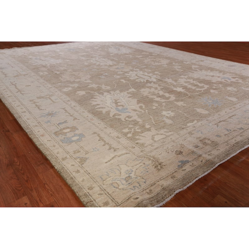 Hand Knotted Oriental 100% Wool Carpet Transitional Floral Brown Oushak Area Rug - 12' 0'' X 9' 4''