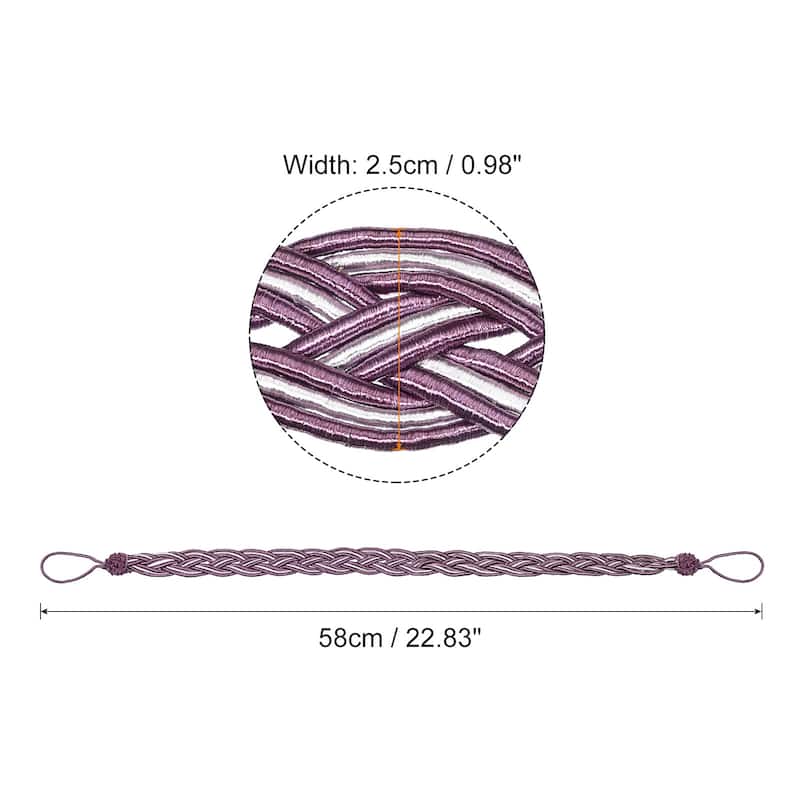 58cm/23" Curtain Tiebacks Braided Drapery Holdback Holder - Purple - 2Pcs