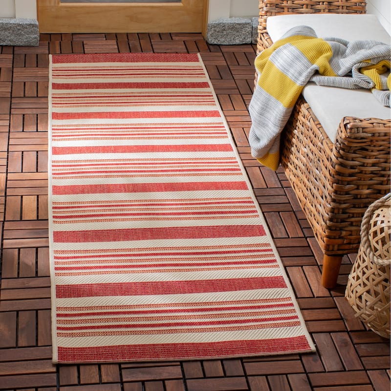 SAFAVIEH Courtyard Yulka Indoor/ Outdoor Waterproof Patio Backyard Rug - 2'3" x 6'7" Runner - Beige/Red