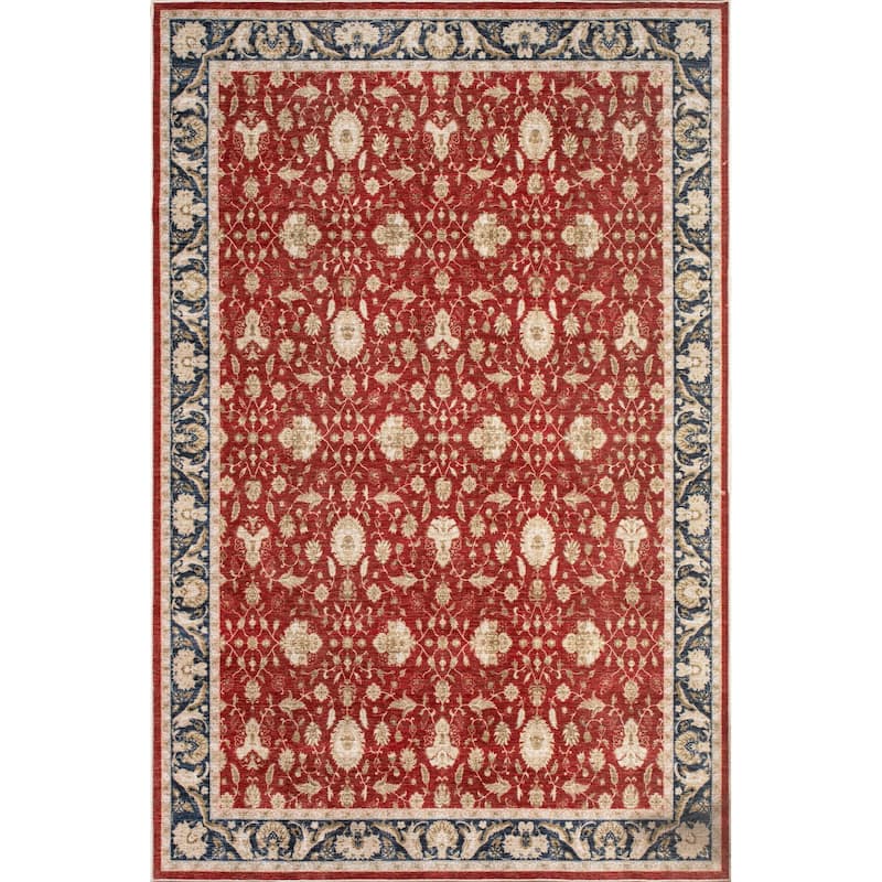 Machine Washable Collection Grey/Blue/Red/Cream Abstract Area Rug