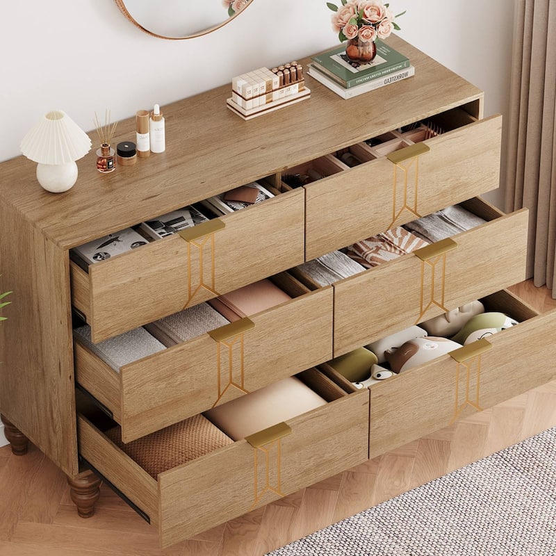 Modern Wooden 6 Drawers Dresser with Pattern Design