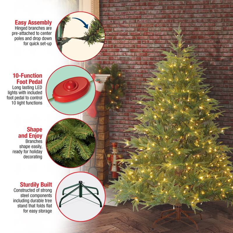 National Tree Company 6 ft. Feel Real Fraser Grande Hinged Tree with 800 Dual White to Multi-Colored LED Lights - 6 Foot