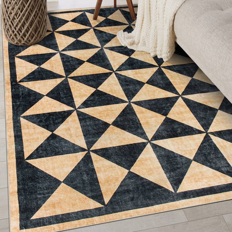 World Rug Gallery Geometric Diamond Washable Non Slip Area Rug - Natural - 3'x5'