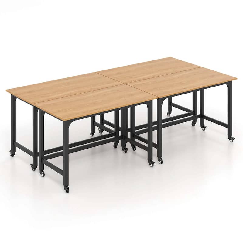 1/2/4PCS Conference Table Rolling Seminar Table Meeting Study Desk - 4PCS - Black + Natural
