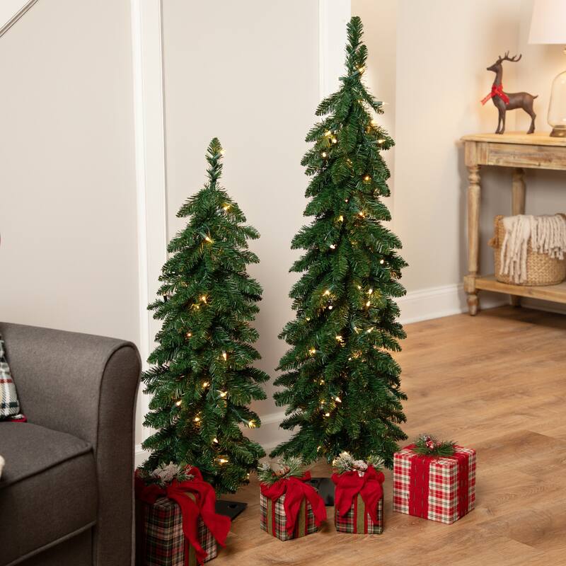 Pre-Lit Pencil Alpine Artificial Christmas Tree - 3' - Clear Lights - 3 Foot