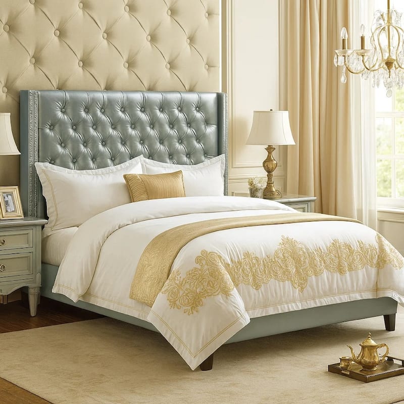 Faux Leather Upholstered Full Size Bed Featuring Nail head Trim Carmine Red