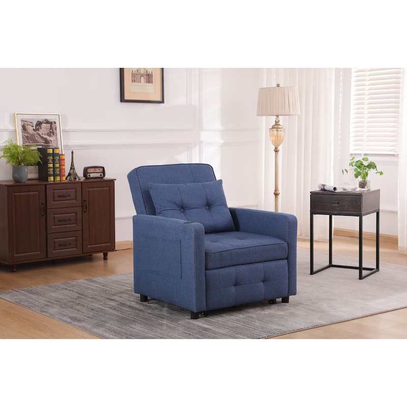 Convertible Pull-Out Sofa Bed with Side Pockets, Sleeper Chair with USB Charging, Single Chaise Lounger Chair