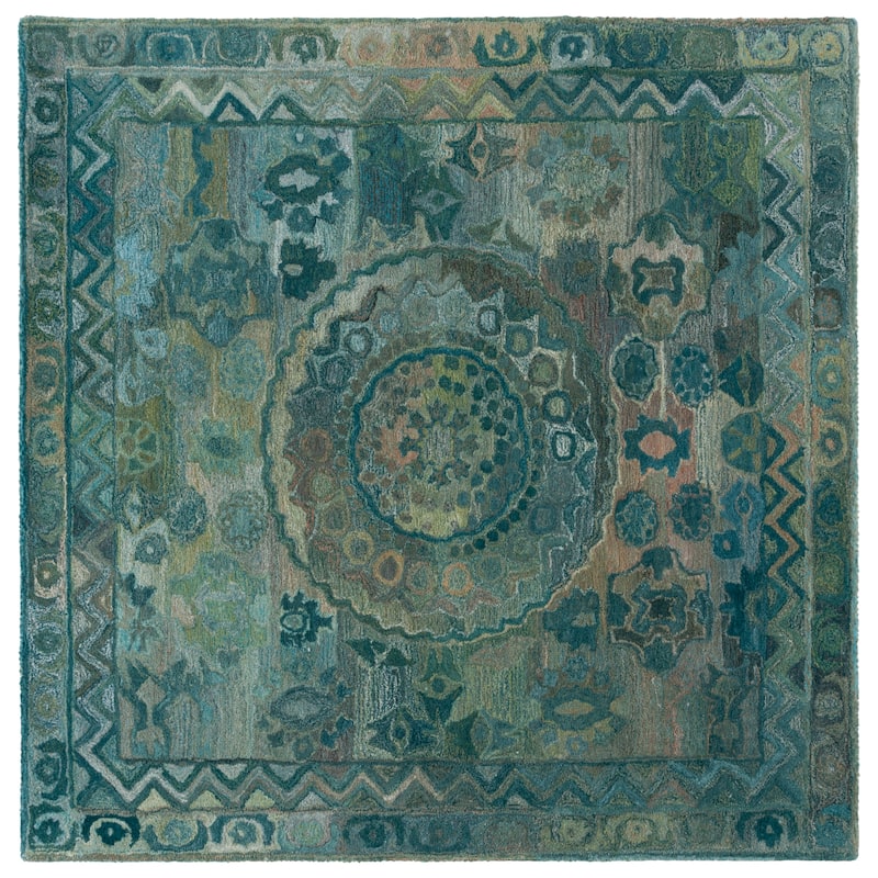 SAFAVIEH Handmade Anatolia Ramzia Traditional Rug - 3' Square - Aqua/Green