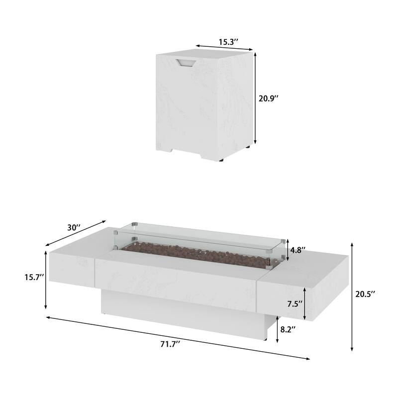 Propane Fire Pit Table Side Tank Storage Outdoor Gas Fire Table with Zinc-Aluminum Top Patio Fire Pit Table
