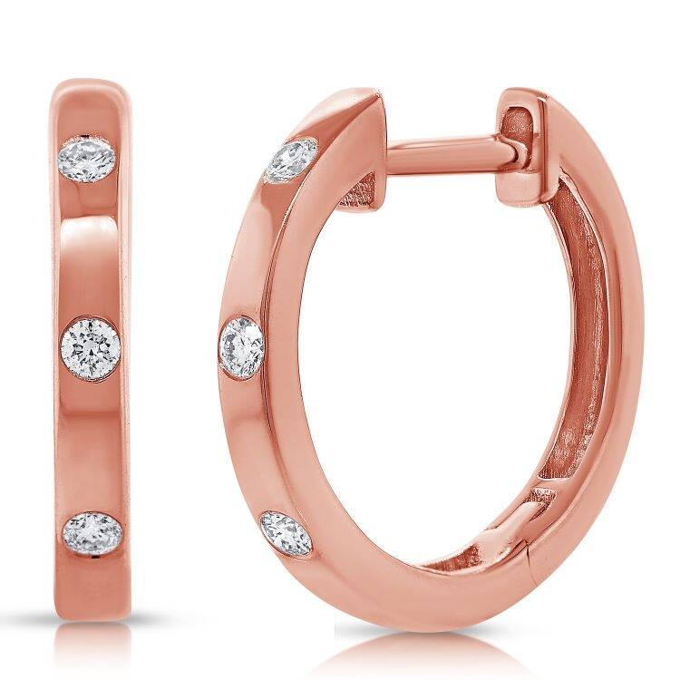 Joelle Collection Diamond Hoop Earrings 14K Gold - Rose