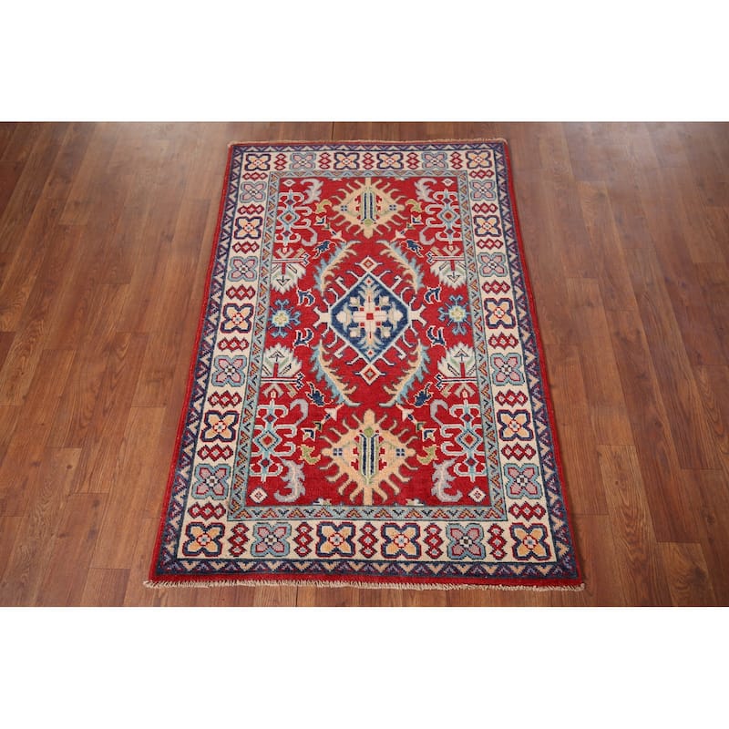 Red Floral Kazak Foyer Rug Handmade Wool Carpet - 2'9" x 4'2"