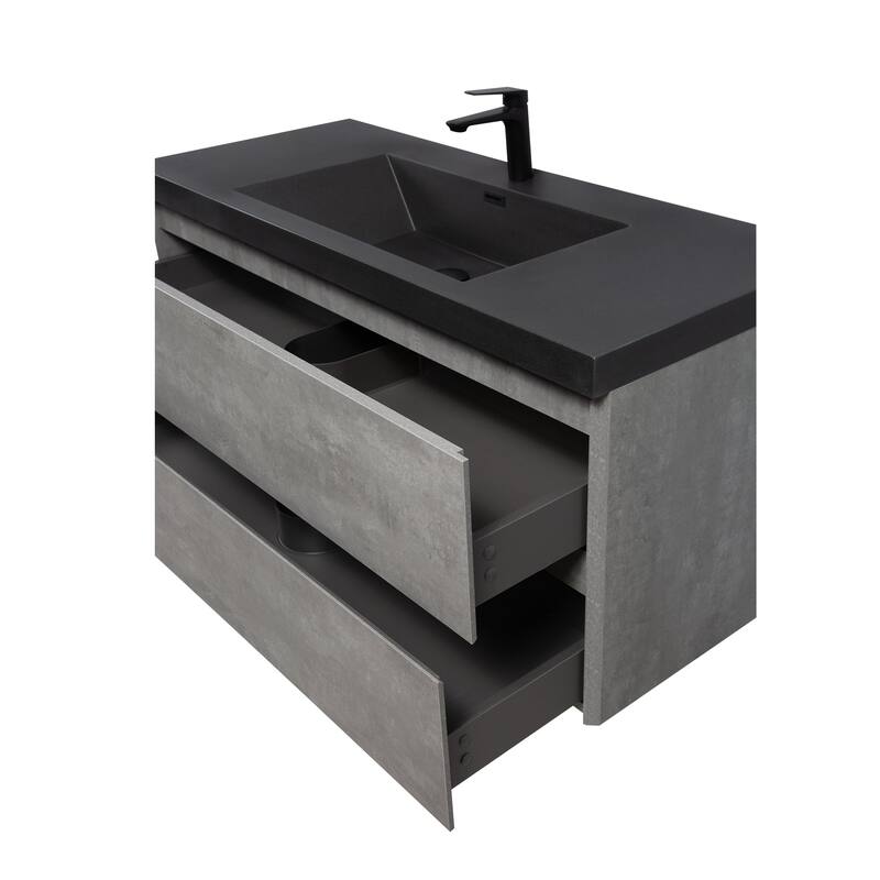 42/48/60/72 inch Plywood Floating Bathroom Vanity in Cement Grey with Integrated Quartz Sink