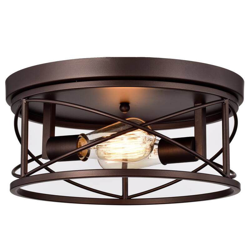2-light Oil Rubbed Bronze Flush Mount - 6.25H x 13.75W x 13.75D