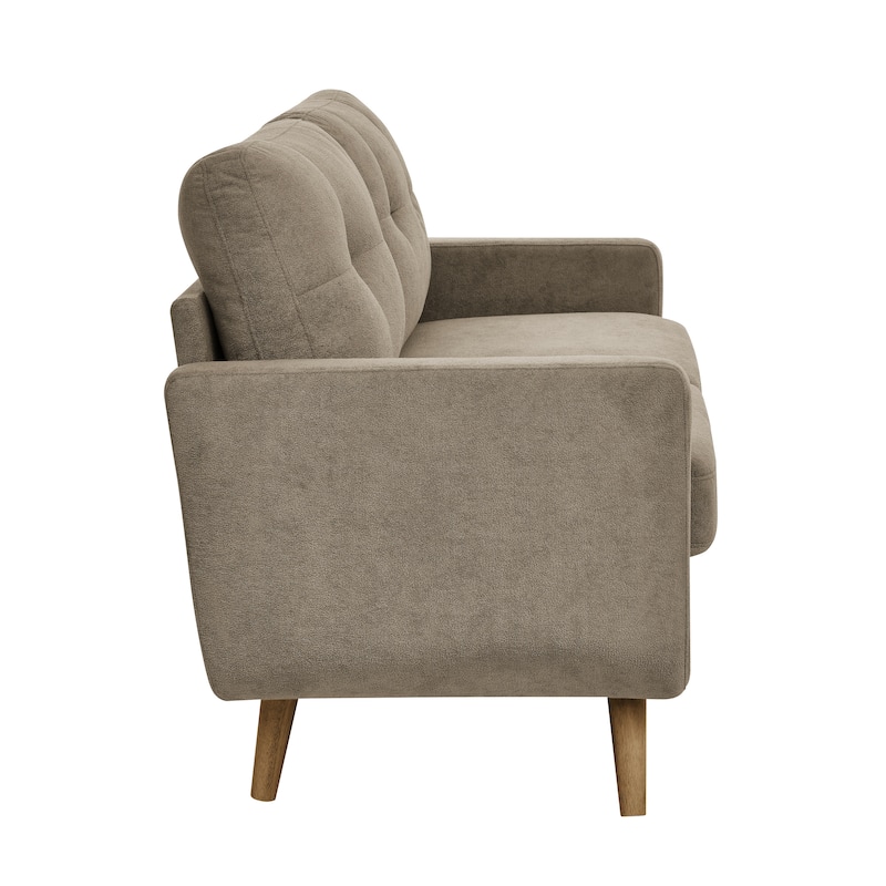 67.7" Wide Mid-Century Modern Tufted Loveseat Sofa in Khaki Polyester with Wooden Legs