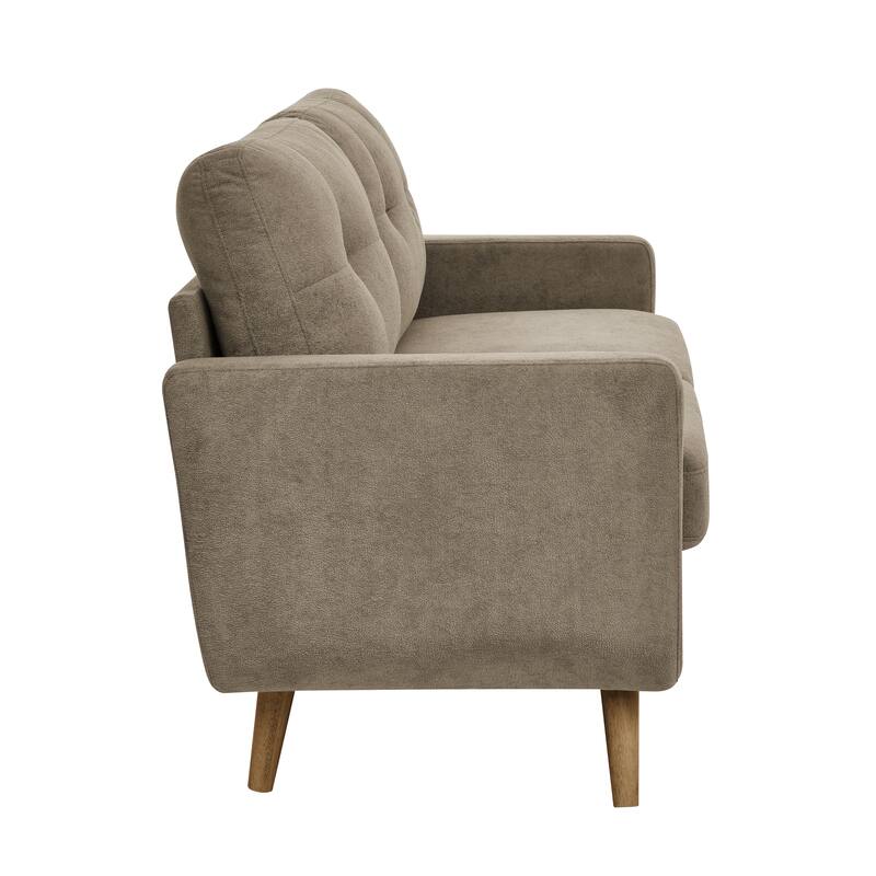 Grey Polyester Mid Century Loveseat Sofa with Solid Wood Legs - N/A