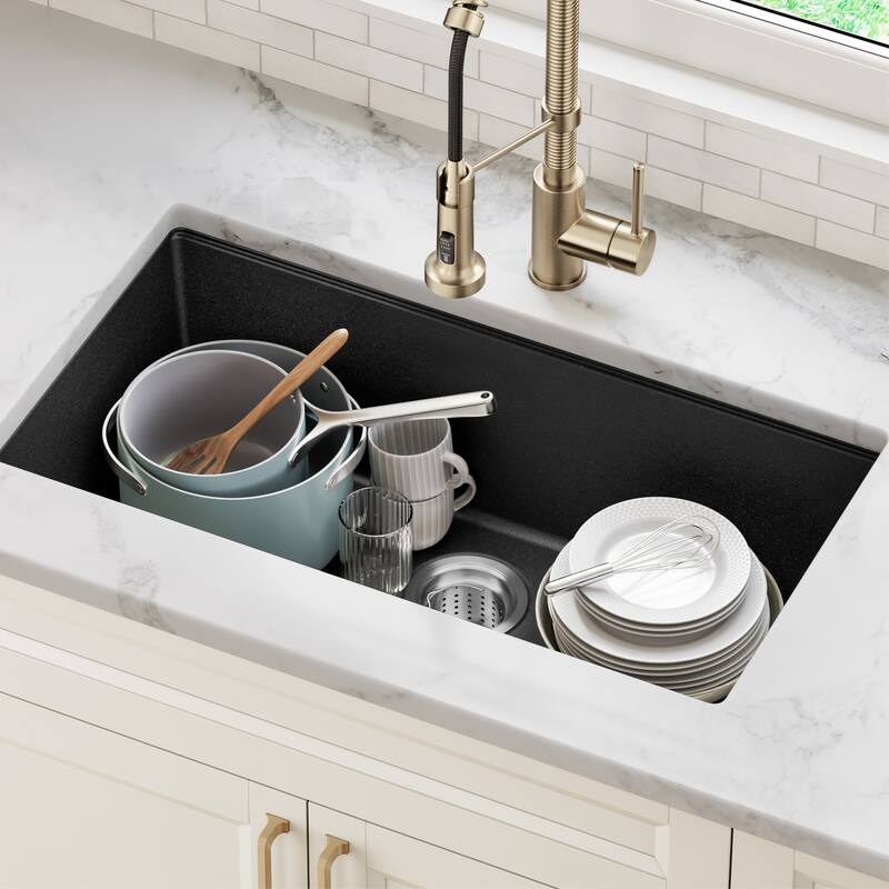 KRAUS Granite Black Onyx 31 inch 1-Bowl Undermount Kitchen Sink
