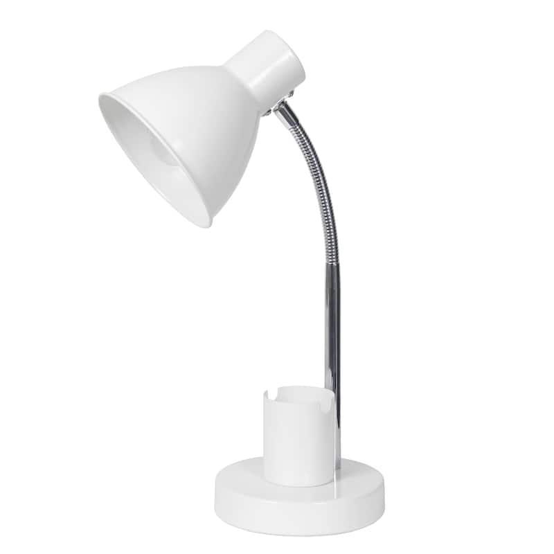Adjustable Metal Desk Lamp with Organizer Base and Chrome Gooseneck Arm Modern Task Lighting Multiple Colors