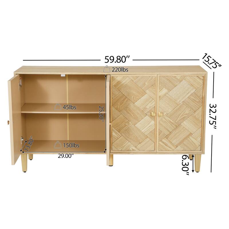 Christopher Knight Home - Elias 59.8" Sideboard with Solid Wood Legs and Ample Storage