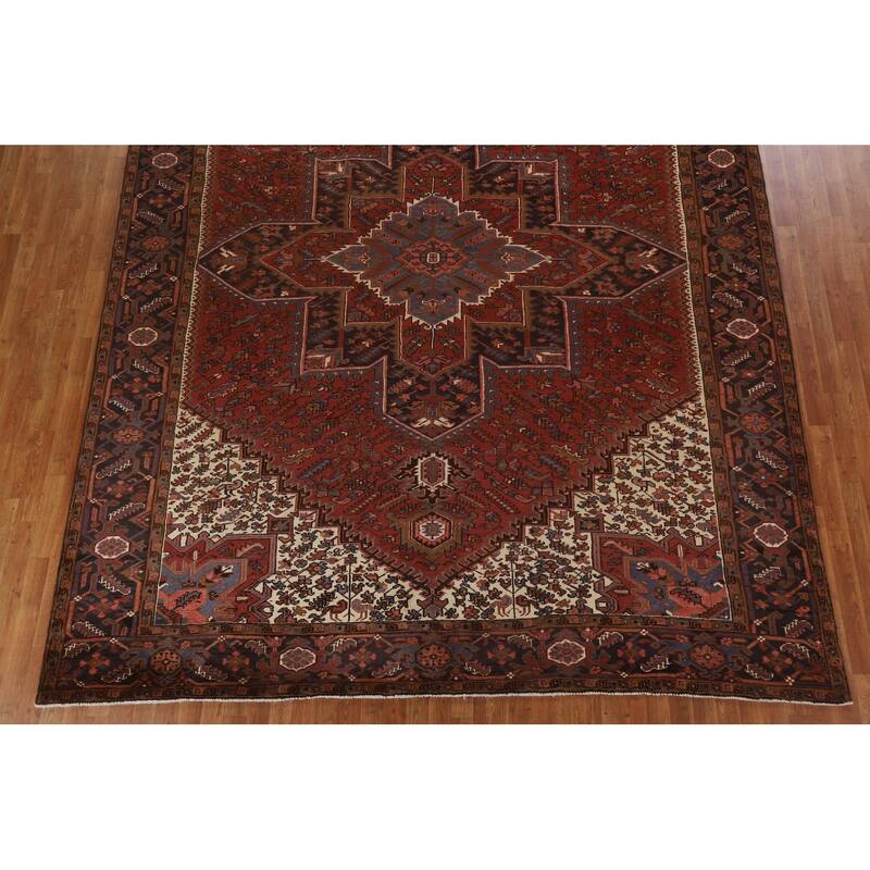 Hand Knotted Oriental 100% Wool Carpet Traditional Medallion Red Heriz Area Rug - 12' 8'' X 9' 10''