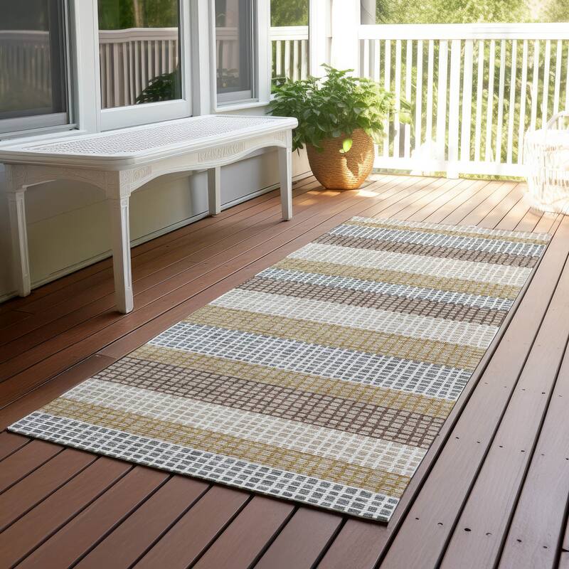Machine Washable Indoor/ Outdoor Cabana Stripe Chantille Rug - Beige - 2'3" x 7'6"