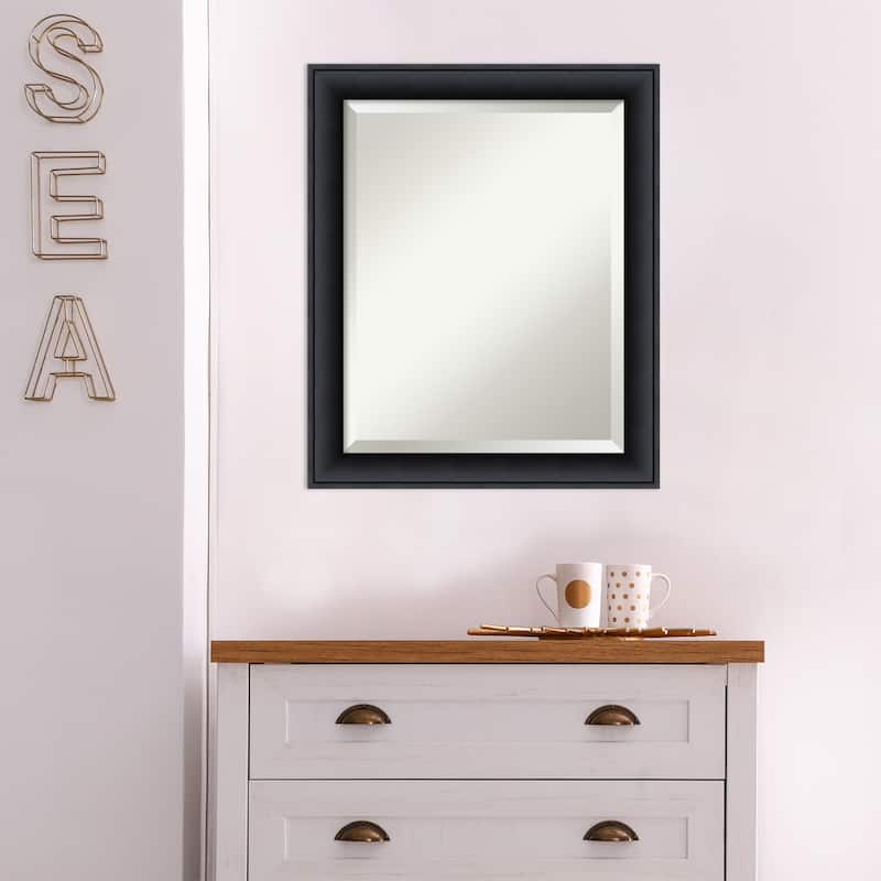 Beveled Wood Wall Mirror - Nero Black Frame - Outer Size: 19 x 23 in