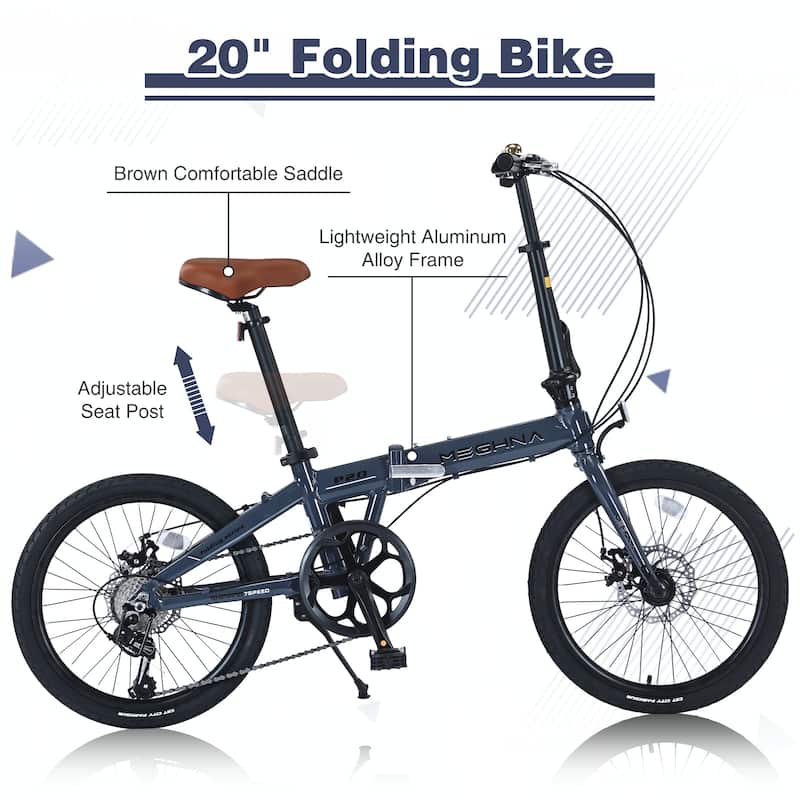 20"Lightweight Aluminum Frame,7-Speed Folding City Bike,Blue Gray