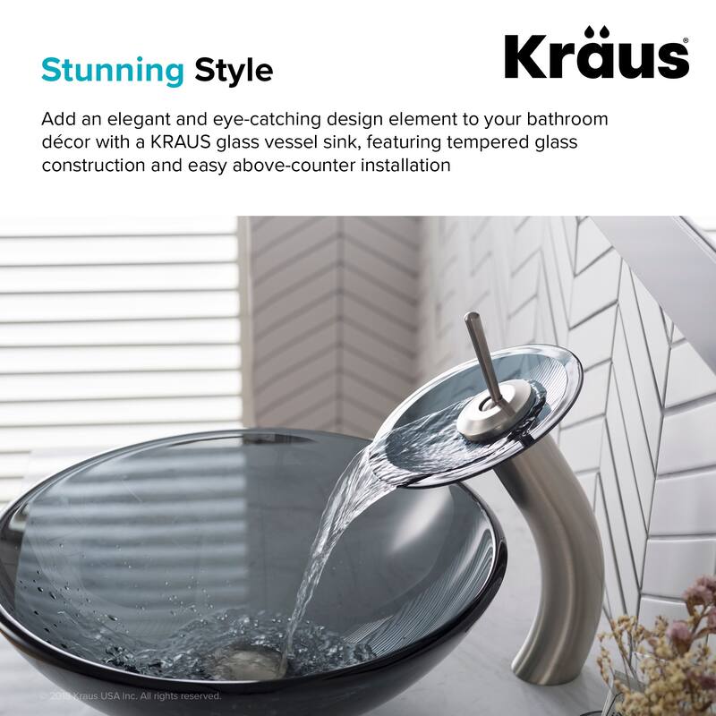 Kraus 16-1/2" Clear Black Glass Vessel Bathroom Sink Only