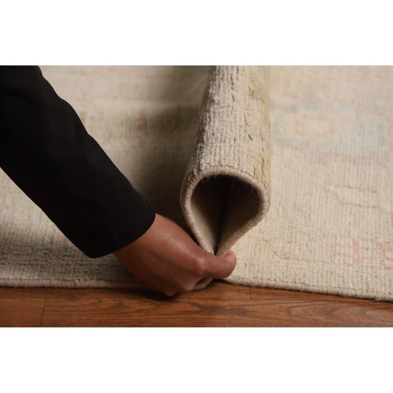 Hand Knotted Oriental 100% Wool Carpet Transitional All-Over Beige & Ivories Oushak Area Rug - 11' 10'' X 8' 11''
