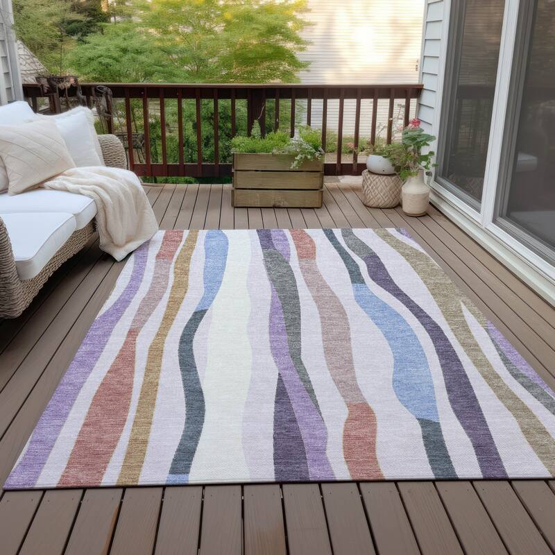 Machine Washable Indoor/Outdoor Modern Stripes Chantille Rug - Lavender - 10' x 14'